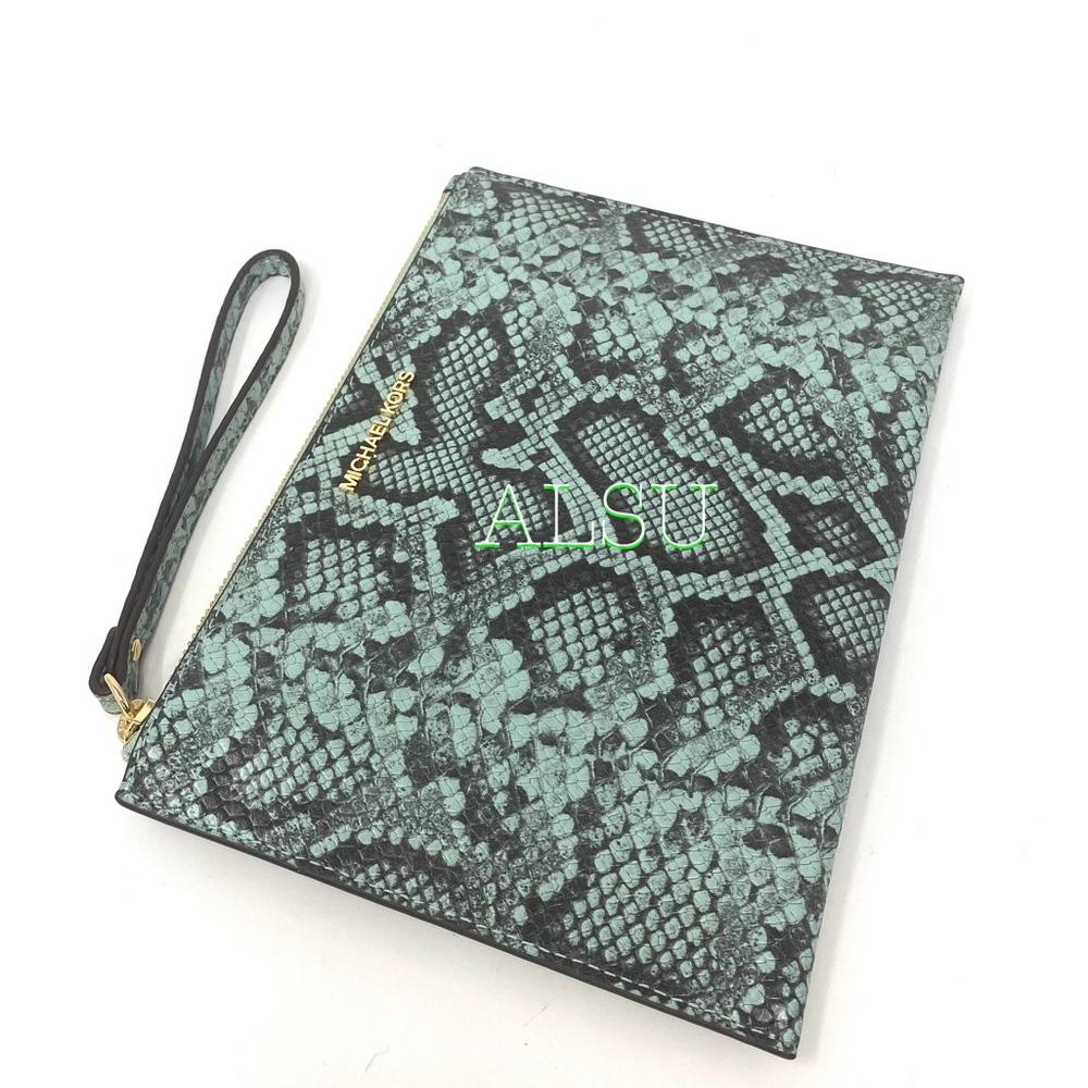 🎄 SANTA’S DEAL 🎄 Michael Kors Clutch ZIP XL Embossed Leather Jade 35S0GTVW4G - Picture 3 of 8